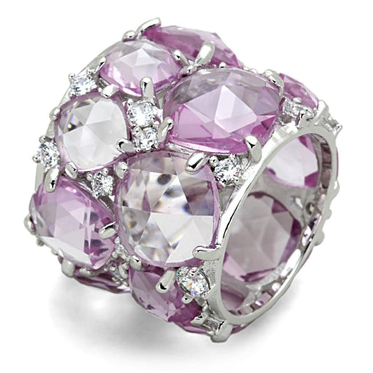 MALOS768 - Rhodium 925 Sterling Silver Ring with Synthetic Corundum in Light Rose