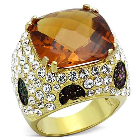 MALOS769 - Gold 925 Sterling Silver Ring with Synthetic Synthetic Glass in Champagne