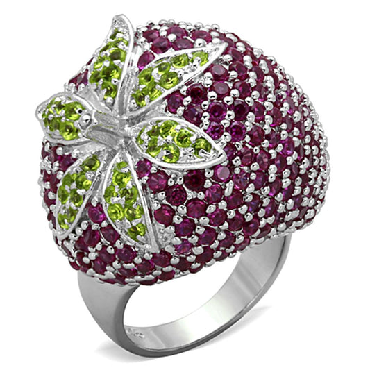 MALOS774 - Rhodium 925 Sterling Silver Ring with AAA Grade CZ  in Multi Color