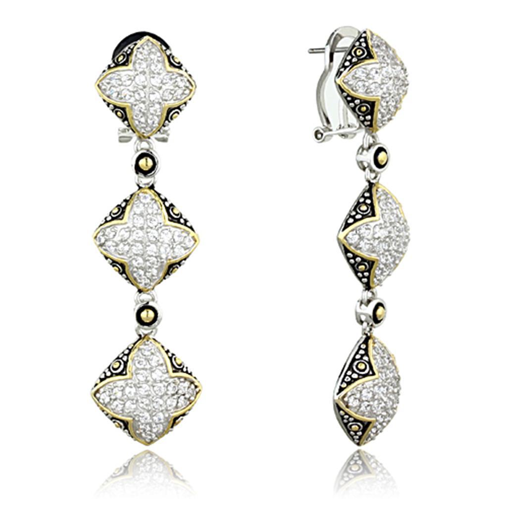 MALOS777 - Reverse Two-Tone 925 Sterling Silver Earrings with AAA Grade CZ  in Clear