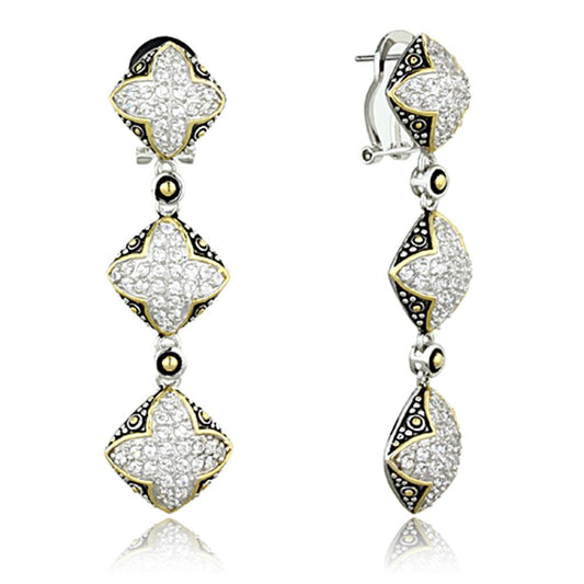 MALOS777 - Reverse Two-Tone 925 Sterling Silver Earrings with AAA Grade CZ  in Clear