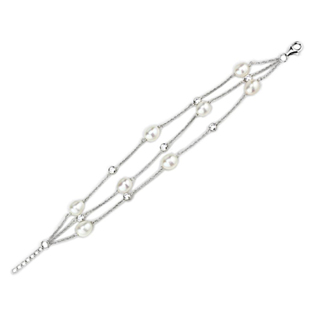 MALOS781 - Rhodium 925 Sterling Silver Bracelet with Synthetic Pearl in White