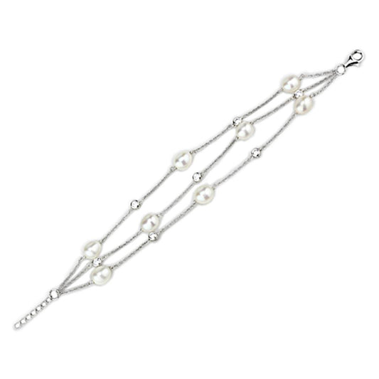 MALOS781 - Rhodium 925 Sterling Silver Bracelet with Synthetic Pearl in White