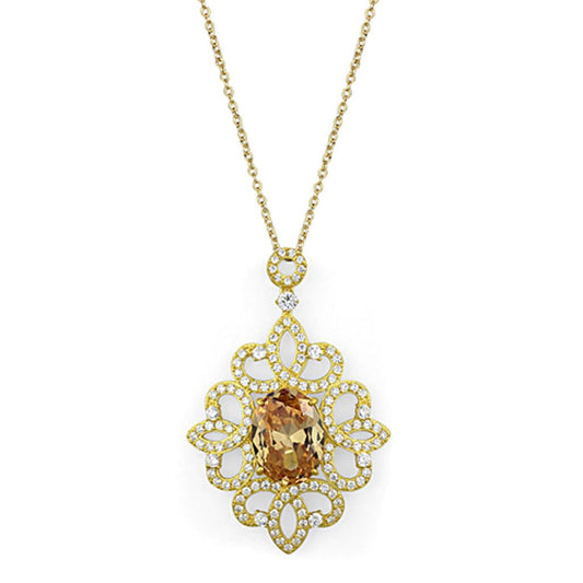 MALOS784 - Gold 925 Sterling Silver Chain Pendant with AAA Grade CZ  in Champagne