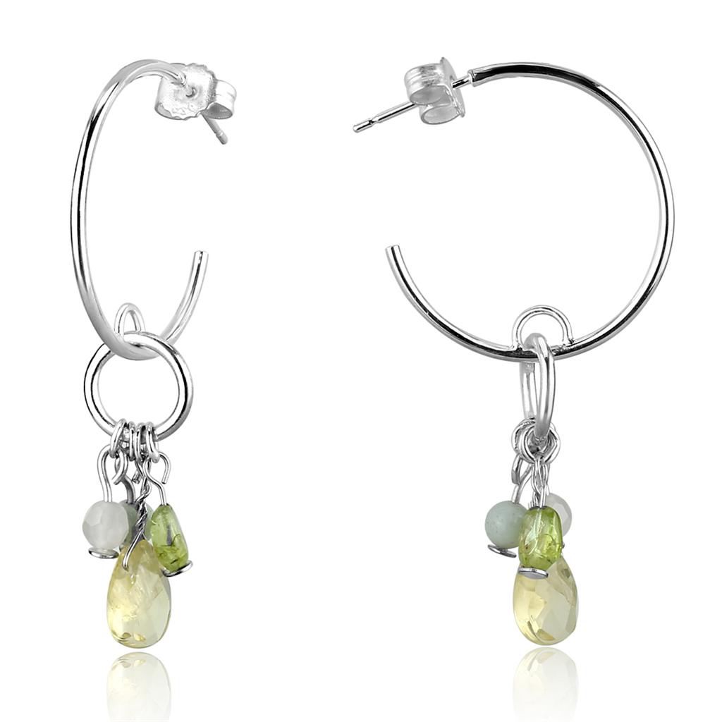 MALOS785 - Silver 925 Sterling Silver Earrings with Synthetic Glass Bead in Multi Color