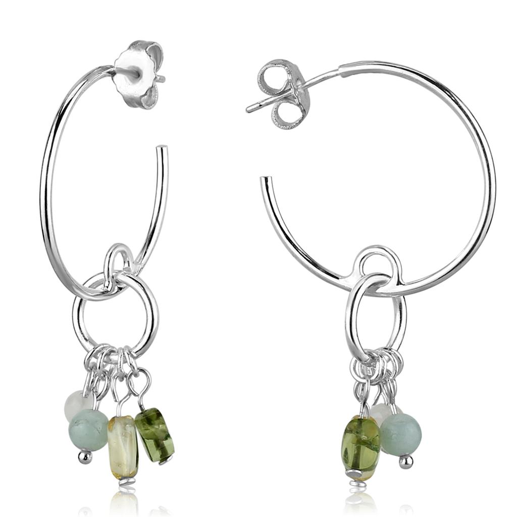 MALOS788 - Silver 925 Sterling Silver Earrings with Synthetic Glass Bead in Multi Color