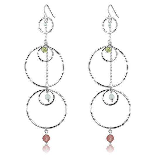 MALOS789 - Silver 925 Sterling Silver Earrings with Synthetic Jade in Multi Color