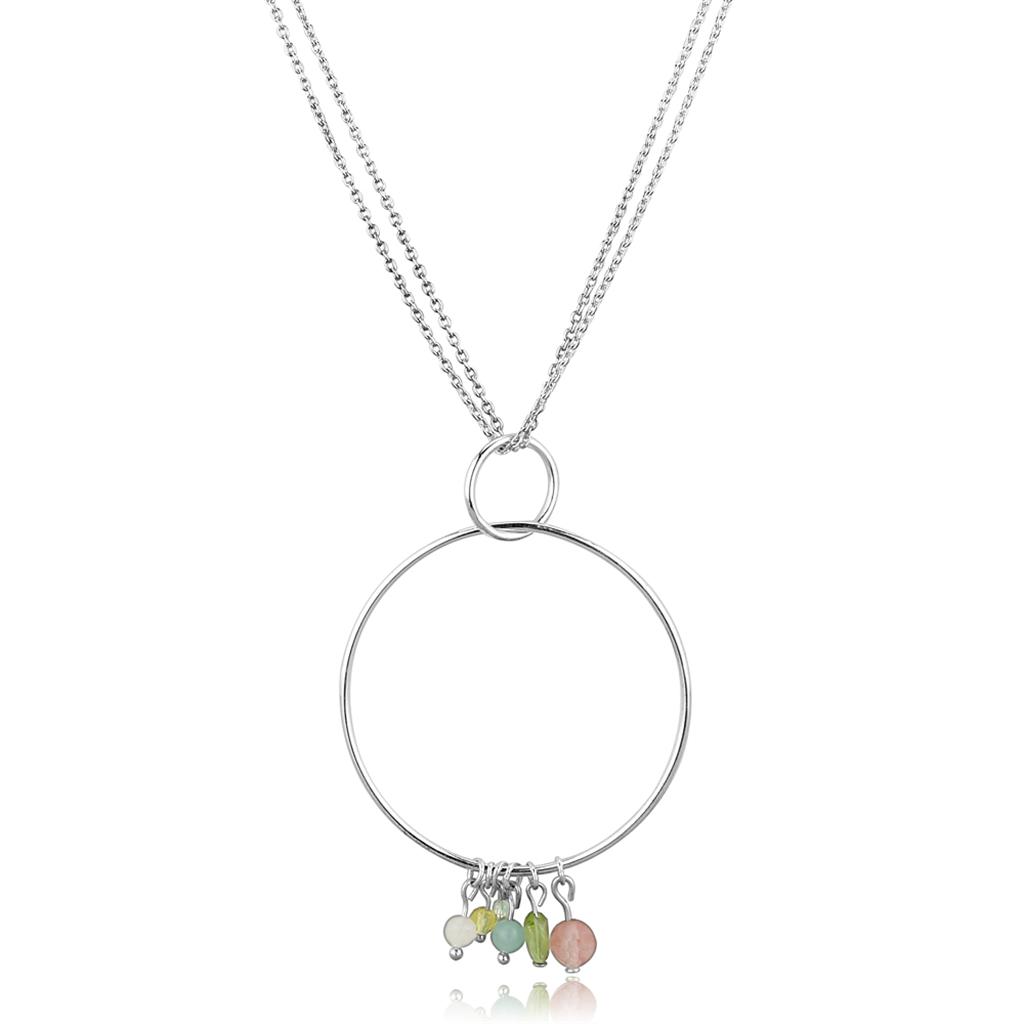 MALOS796 - Silver 925 Sterling Silver Necklace with Synthetic Glass Bead in Multi Color