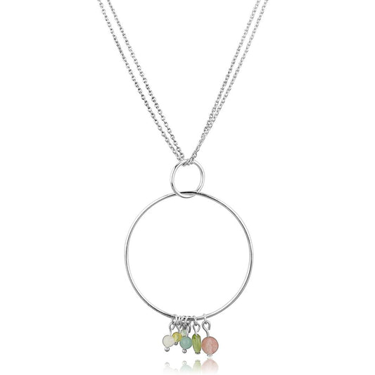 MALOS796 - Silver 925 Sterling Silver Necklace with Synthetic Glass Bead in Multi Color
