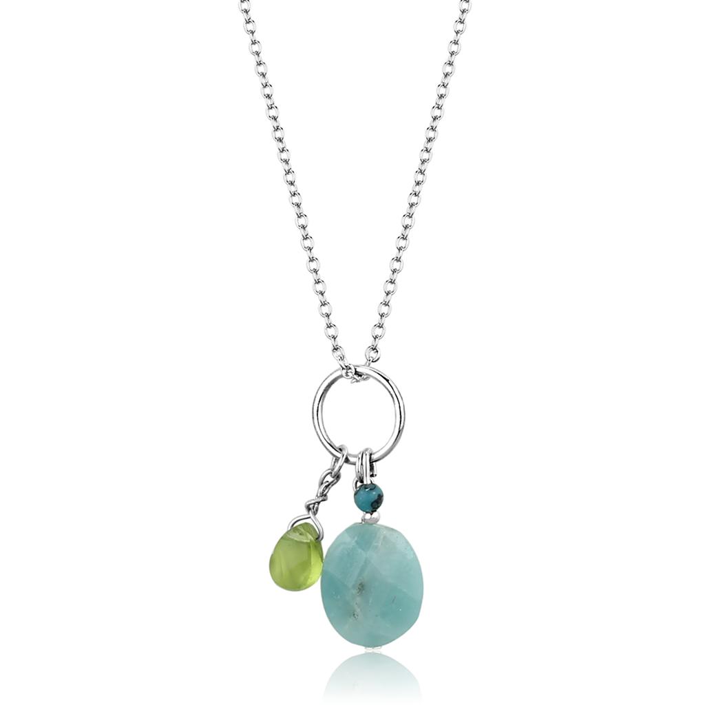 MALOS797 - Silver 925 Sterling Silver Necklace with Synthetic Jade in Multi Color