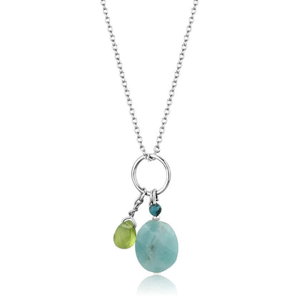 MALOS797 - Silver 925 Sterling Silver Necklace with Synthetic Jade in Multi Color