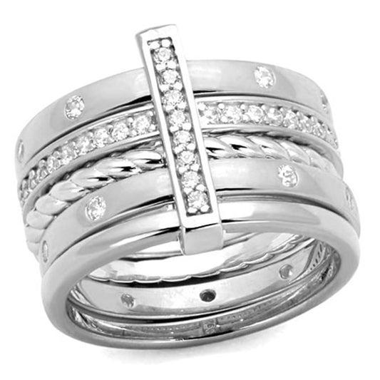 MALOS814 - Rhodium 925 Sterling Silver Ring with AAA Grade CZ  in Clear