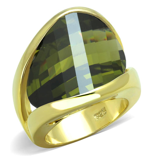 MALOS819 - Gold 925 Sterling Silver Ring with AAA Grade CZ  in Olivine color