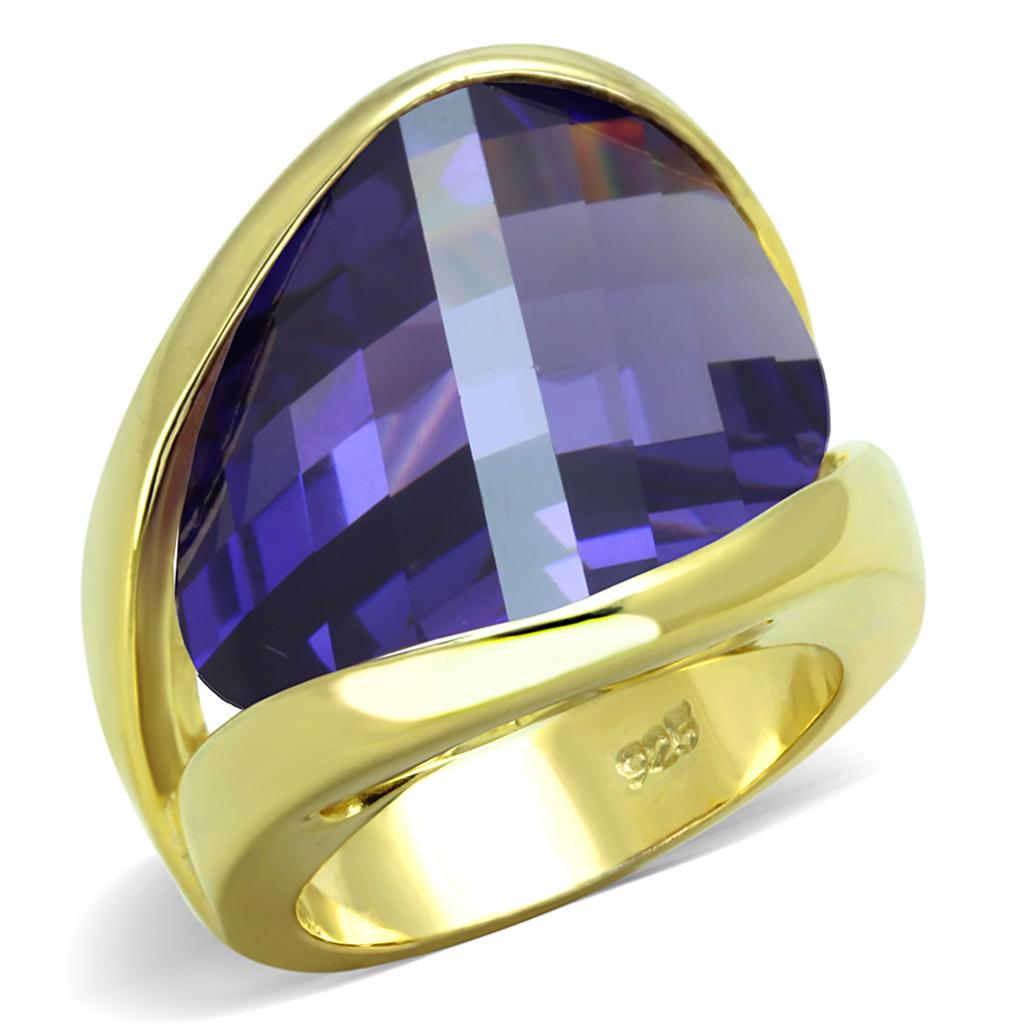 MALOS821 - Gold 925 Sterling Silver Ring with AAA Grade CZ  in Tanzanite