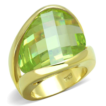 MALOS823 - Gold 925 Sterling Silver Ring with Synthetic Synthetic Glass in Apple Green color