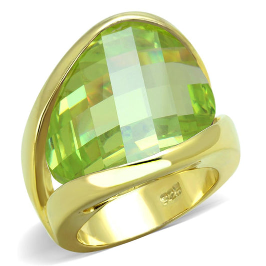 MALOS823 - Gold 925 Sterling Silver Ring with Synthetic Synthetic Glass in Apple Green color