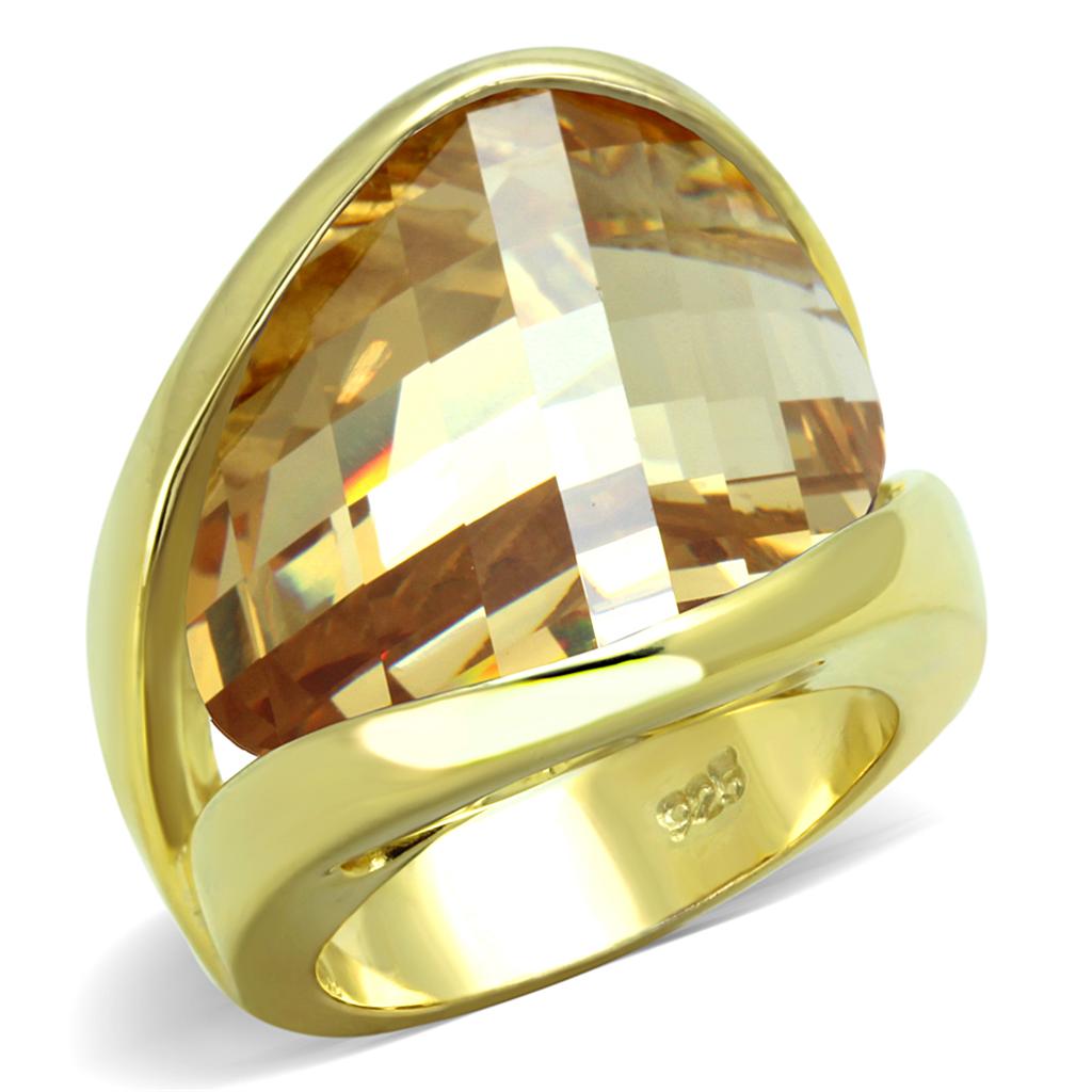 MALOS824 - Gold 925 Sterling Silver Ring with AAA Grade CZ  in Champagne