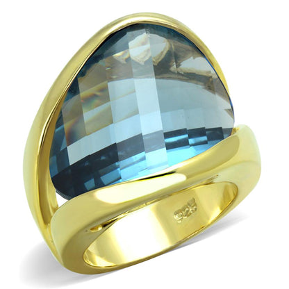 MALOS826 - Gold 925 Sterling Silver Ring with Synthetic Synthetic Glass in Sea Blue