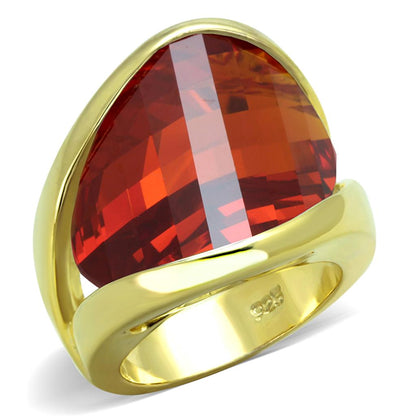MALOS828 - Gold 925 Sterling Silver Ring with AAA Grade CZ  in Orange