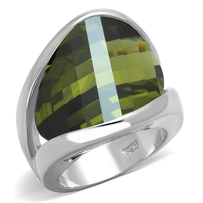 MALOS829 - Rhodium 925 Sterling Silver Ring with AAA Grade CZ  in Olivine color