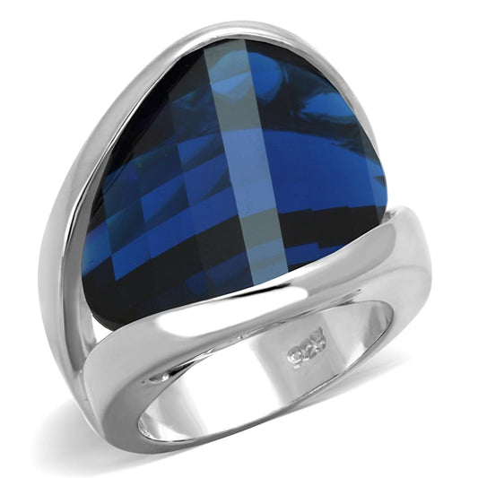 MALOS830 - Rhodium 925 Sterling Silver Ring with Synthetic Synthetic Glass in Montana