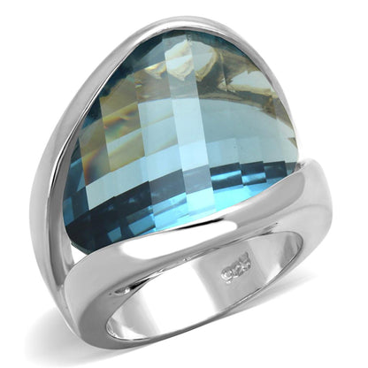 MALOS831 - Rhodium 925 Sterling Silver Ring with Synthetic Synthetic Glass in Sea Blue