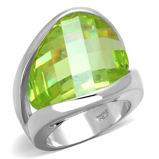 MALOS832 - Rhodium 925 Sterling Silver Ring with AAA Grade CZ  in Apple Green color