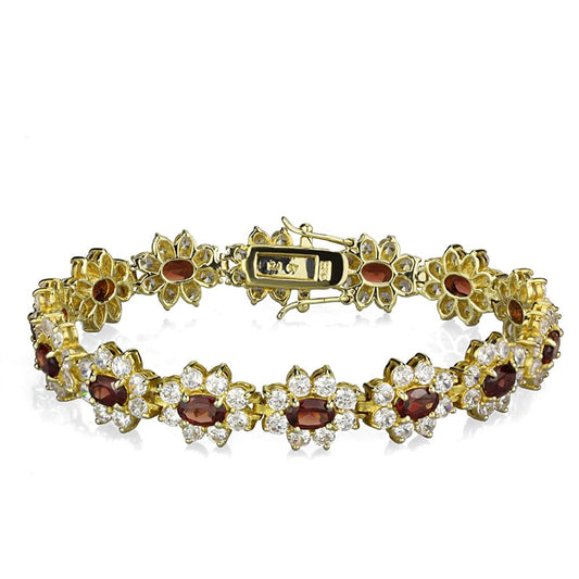 MALOS842 - Gold 925 Sterling Silver Bracelet with AAA Grade CZ  in Garnet