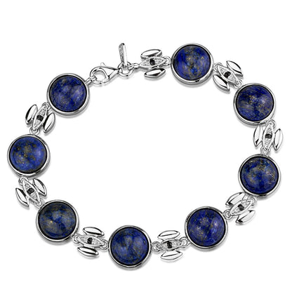 MALOS844 - Rhodium 925 Sterling Silver Bracelet with Precious Stone Lapis in Montana