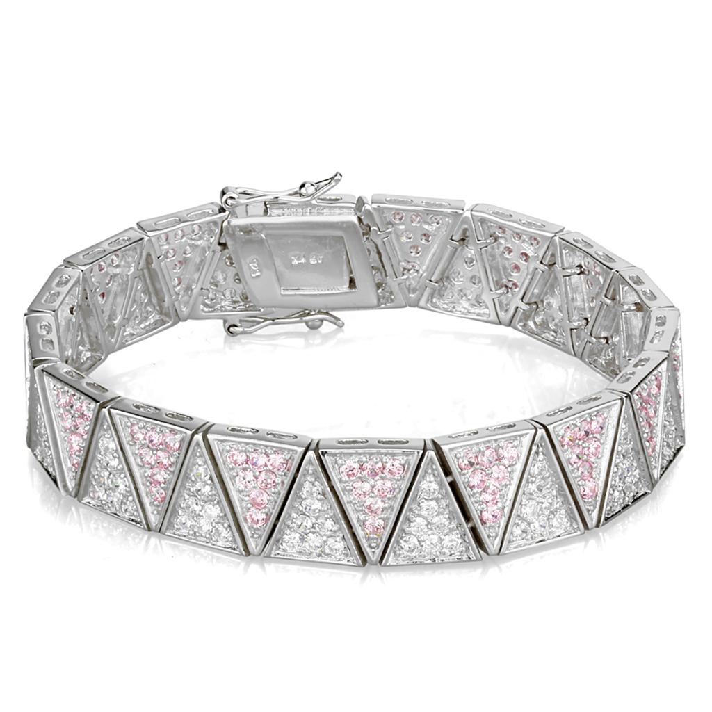 MALOS845 - Rhodium 925 Sterling Silver Bracelet with AAA Grade CZ  in Rose