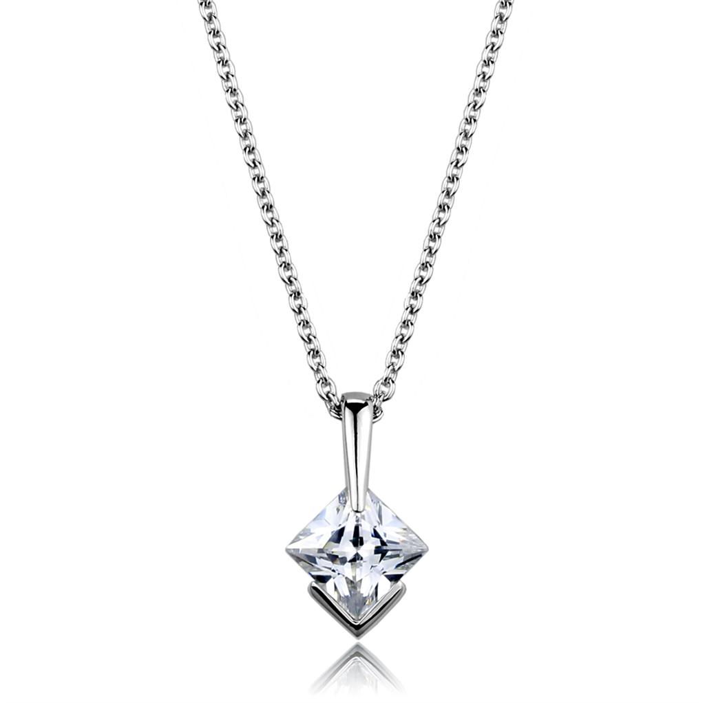 MALOS849 - Rhodium 925 Sterling Silver Necklace with AAA Grade CZ  in Clear