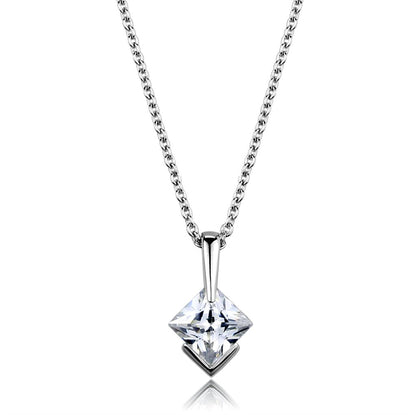 MALOS849 - Rhodium 925 Sterling Silver Necklace with AAA Grade CZ  in Clear