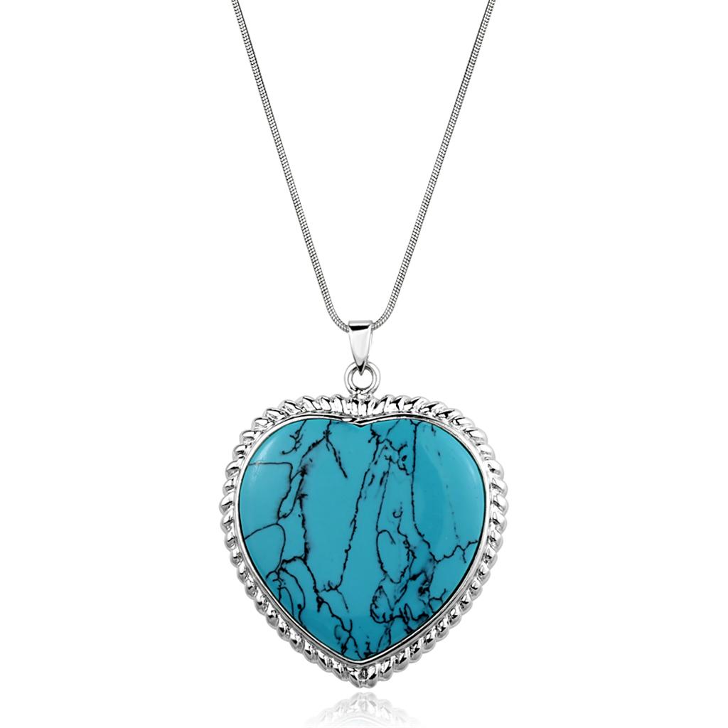 MALOS861 - Silver 925 Sterling Silver Necklace with Synthetic Turquoise in Sea Blue