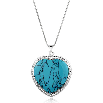 MALOS861 - Silver 925 Sterling Silver Necklace with Synthetic Turquoise in Sea Blue
