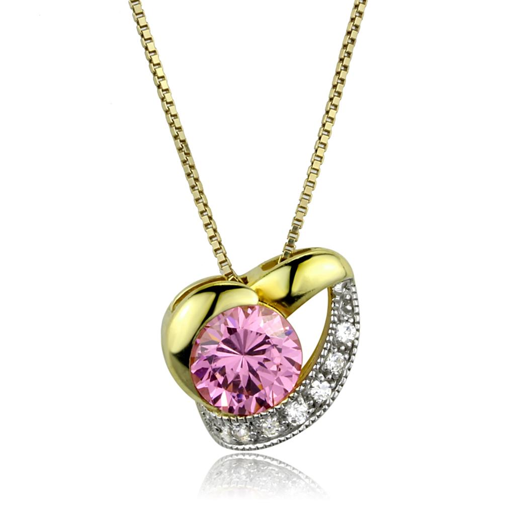 MALOS868 - Gold+Rhodium 925 Sterling Silver Necklace with AAA Grade CZ  in Rose