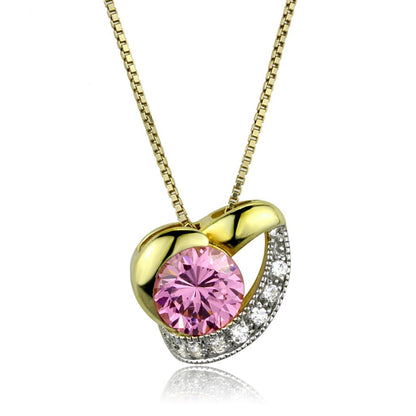 MALOS868 - Gold+Rhodium 925 Sterling Silver Necklace with AAA Grade CZ  in Rose