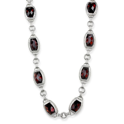 MALOS877 - Rhodium 925 Sterling Silver Necklace with AAA Grade CZ  in Garnet