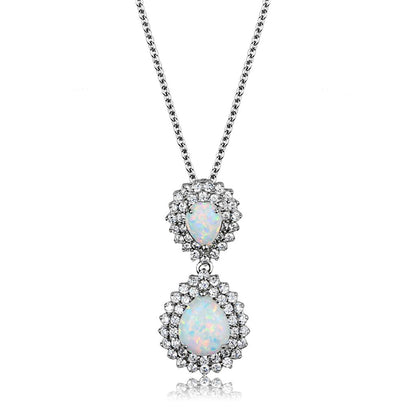 MALOS878 Rhodium 925 Sterling Silver Chain Pendant with Semi-Precious in Aurora Borealis (Rainbow Effect)