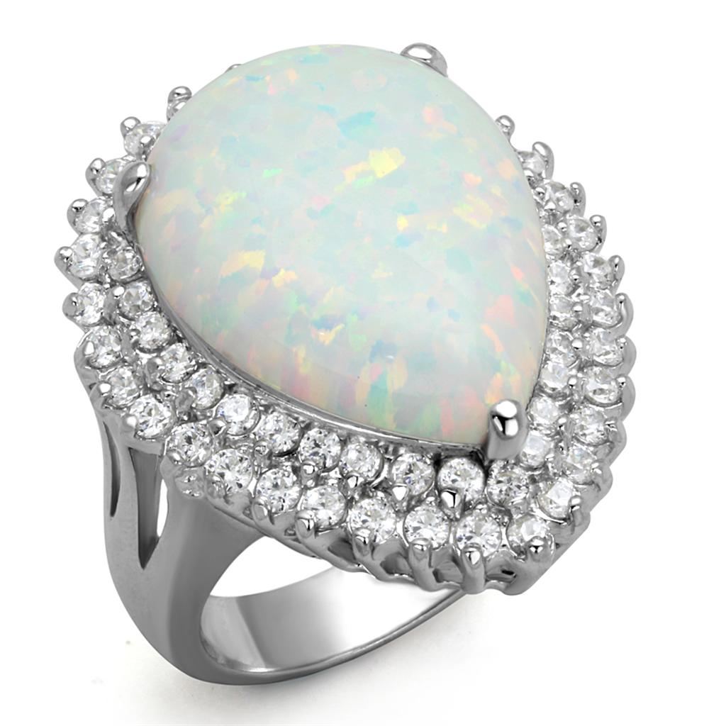 MALOS880 Rhodium 925 Sterling Silver Ring with Semi-Precious in Aurora Borealis (Rainbow Effect)