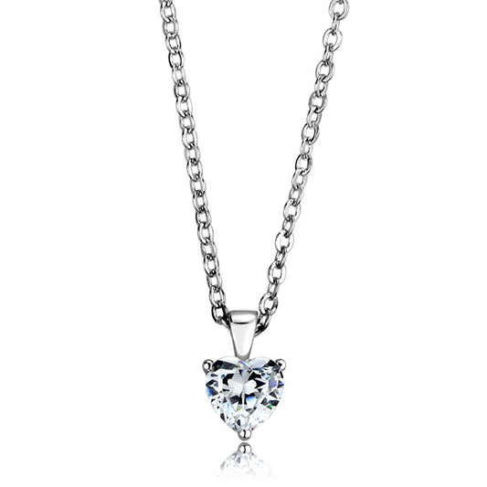 MALOS887 - Rhodium 925 Sterling Silver Chain Pendant with AAA Grade CZ  in Clear