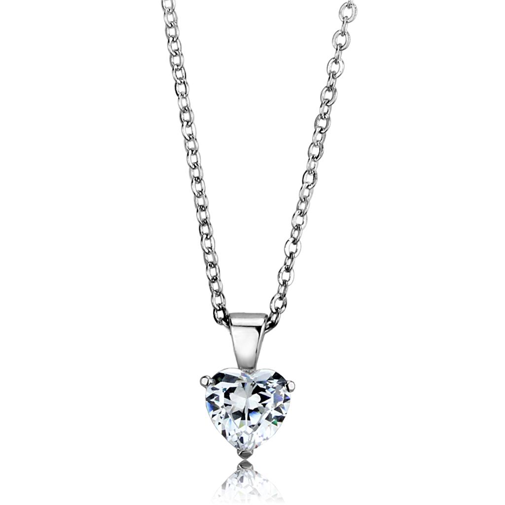 MALOS888 - Rhodium 925 Sterling Silver Chain Pendant with AAA Grade CZ  in Clear