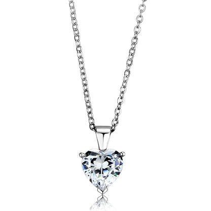 MALOS889 - Rhodium 925 Sterling Silver Chain Pendant with AAA Grade CZ  in Clear