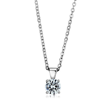 MALOS890 - Rhodium 925 Sterling Silver Chain Pendant with AAA Grade CZ  in Clear
