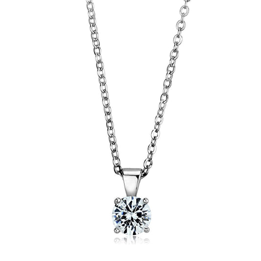 MALOS890 - Rhodium 925 Sterling Silver Chain Pendant with AAA Grade CZ  in Clear