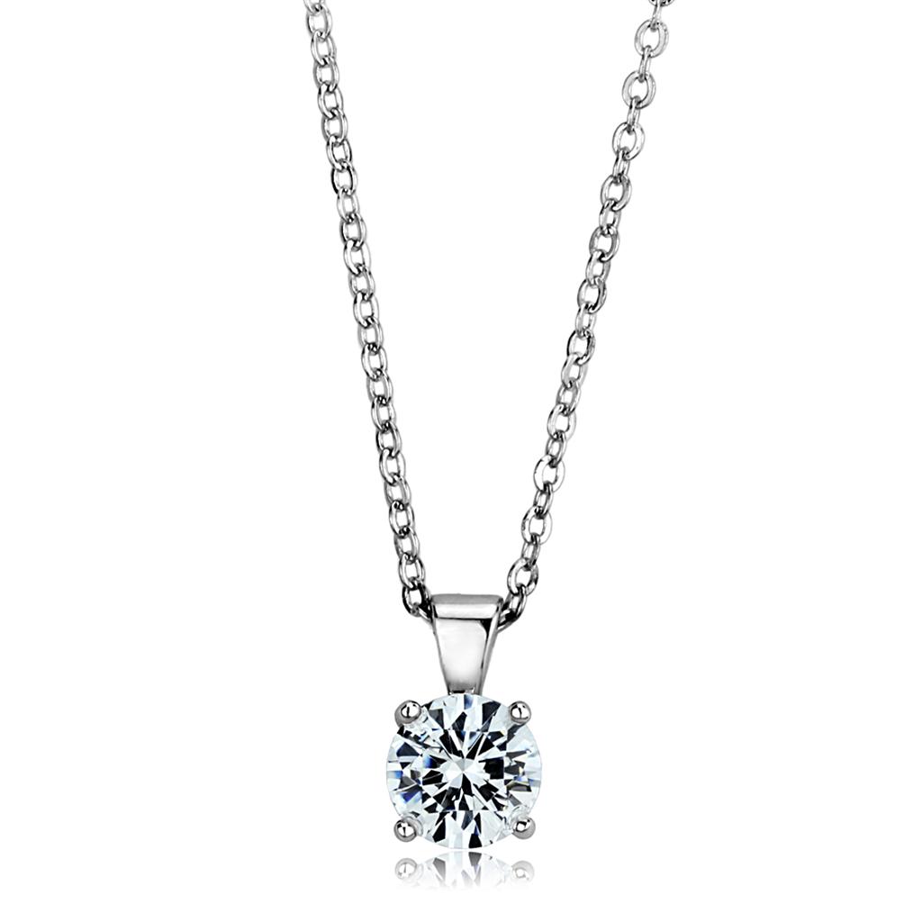 MALOS891 - Rhodium 925 Sterling Silver Chain Pendant with AAA Grade CZ  in Clear