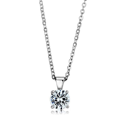 MALOS891 - Rhodium 925 Sterling Silver Chain Pendant with AAA Grade CZ  in Clear