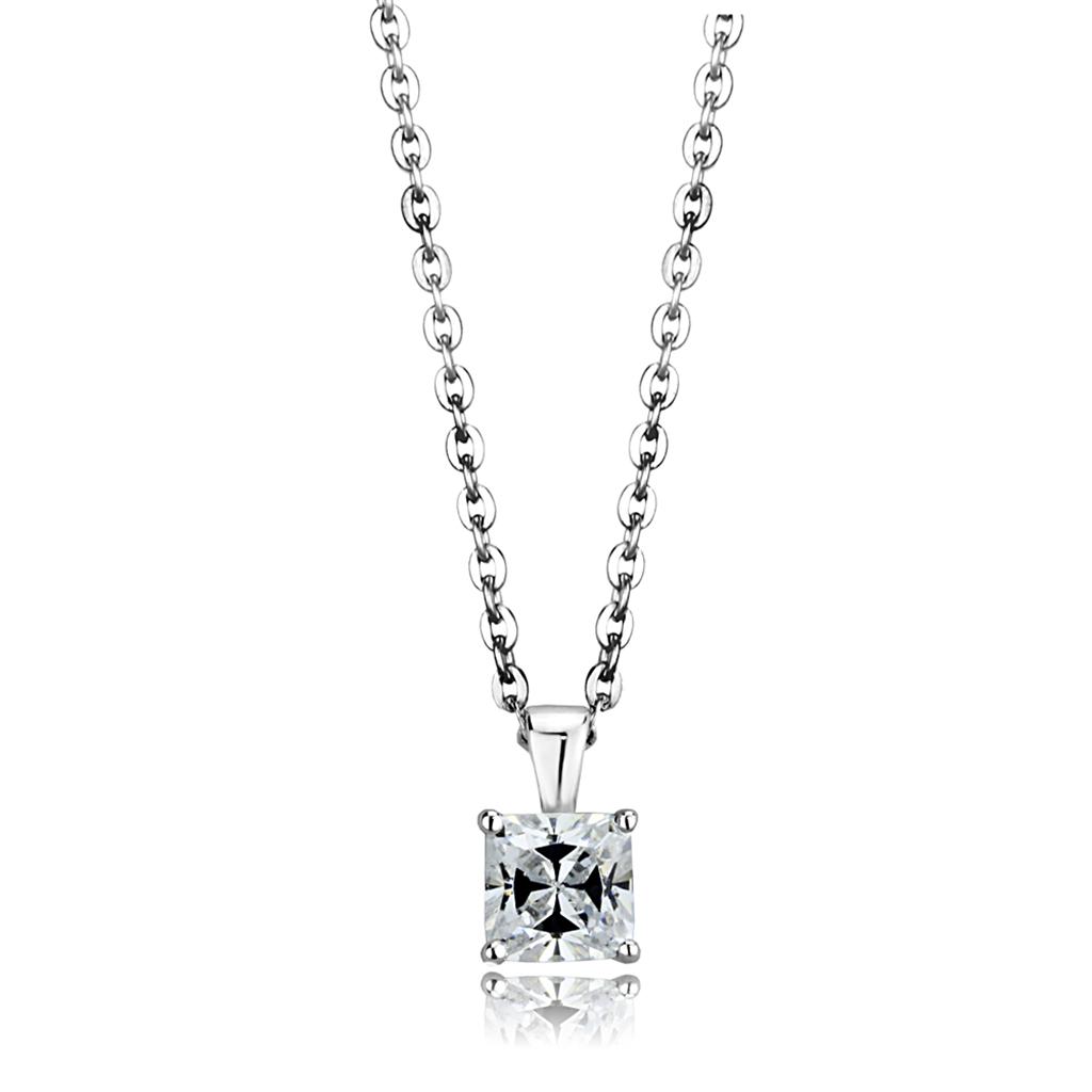 MALOS893 - Rhodium 925 Sterling Silver Chain Pendant with AAA Grade CZ  in Clear
