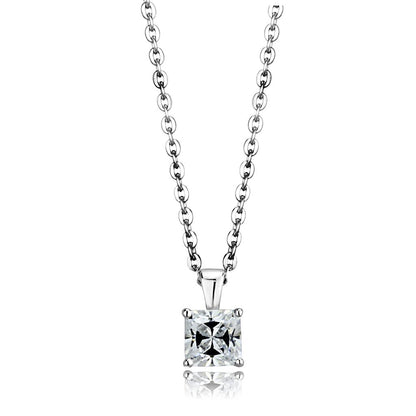 MALOS893 - Rhodium 925 Sterling Silver Chain Pendant with AAA Grade CZ  in Clear