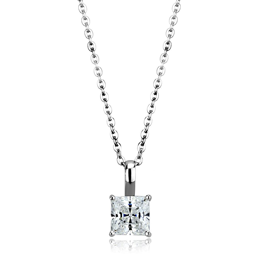 MALOS894 - Rhodium 925 Sterling Silver Chain Pendant with AAA Grade CZ  in Clear