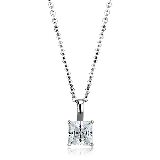 MALOS894 - Rhodium 925 Sterling Silver Chain Pendant with AAA Grade CZ  in Clear